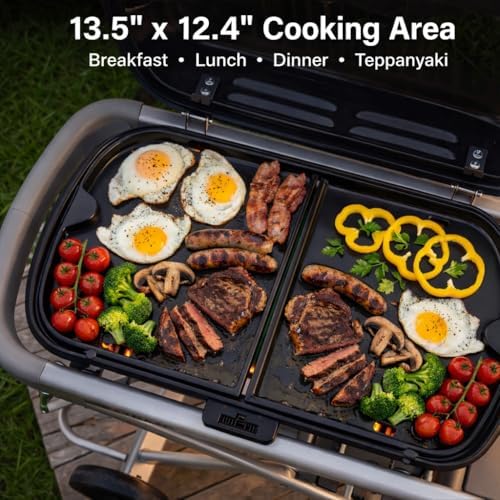 7034 Cast Iron Griddle - 13.5" x 12.4" for Weber Traveler Gas Grill with Grease Holes, Flat Top Insert Cooking Griddle for Traveler Model 9010001 9011701 1501740 1501741 and More - Image 4