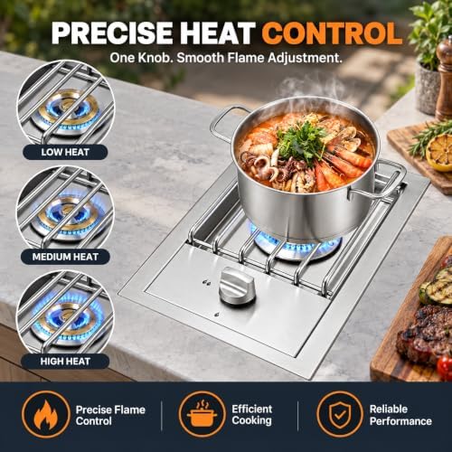 Single Grilling Side Burner for BBQ Grill Island, 15,000 BTU,Liquid Propane Side Burner for Outdoor Kitchen, Convertible to Natural Gas, 304 Stainless Steel - Image 3