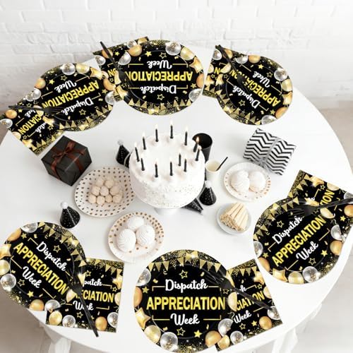 96PCS Dispatch Appreciation Week Party Paper Plates and Napkins Thank You Party Decor Black Gold Work Anniversary Tableware for Staff Employee Party Gatherings Decorations - Image 5
