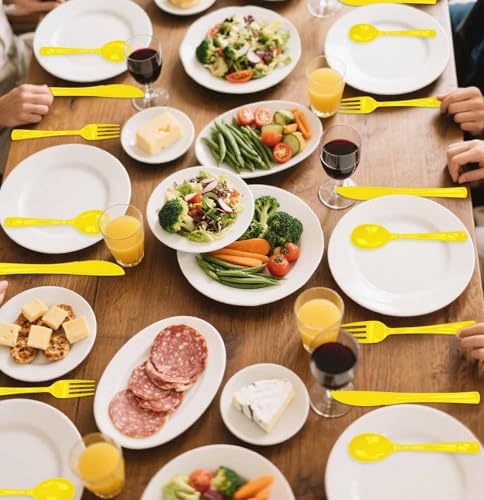 SietDESEO 25 PCS Yellow Plastic Spoons Disposable Utensils Heavy Duty Yellow Spoons Disposable Cutlery for Birthday Wedding Baby Shower Bridal Shower Plastic Silverware - Image 7