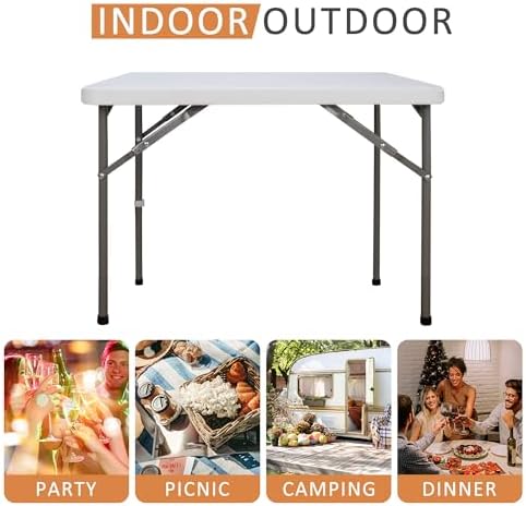SUPER DEAL 33 Inch Folding Card Table, Indoor Outdoor Portable Plastic Kitchen or Camping Picnic Party Wedding Event Table, White - Image 4