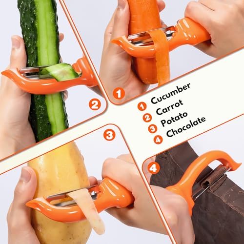 Rainspire Vegetable Peeler Potato Peelers for Kitchen, Sharp Stainless Steel Blades Veggie, Comfortable Handle Fruit Peeler, Carrot Peeler Apple Peeler Dishwasher Safe, Orange, 1-Pack - Image 7
