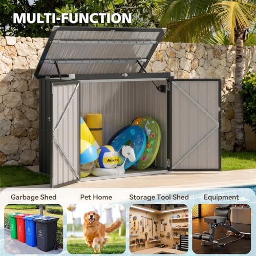 80 Cu. Ft Outdoor Trash Can Shed with Pneumatic Support Rod, 5x3 Ft Outdoor Storage Shed w/Lockable Doors & Waterproof Lid Chain,Ideal for 2 Trash Bins for Patio/Garden/Backyard - Image 7