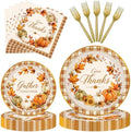 96 Pieces Thanksgiving Tableware Set – Fall Pumpkin Disposable Plates, Napkins, and Gold Forks for Thanksgiving Dinner, Friendsgiving, Harvest Party and Autumn Celebrations – Serves 24 Guests by Herytem