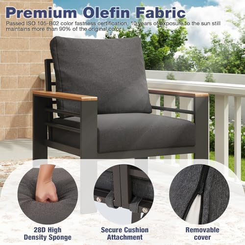 Aoxun Aluminum Patio Furniture Set 2 Seats, Dark Grey - Image 4