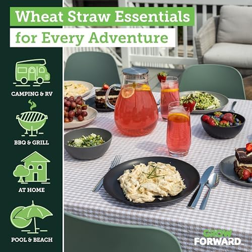Grow Forward 24-piece Premium Wheat Straw Dinnerware Sets for 8 - Unbreakable Dishwasher & Microwave Safe Plastic Plates and Bowls Sets - Patio, Outdoors, RV, Camping Dishes - Moonlight - Image 2