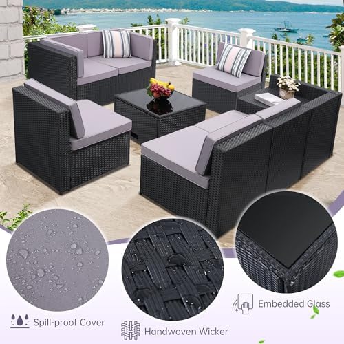 KROFEM 8 Piece Patio Furniture Set, Outdoor Modular Conversation Set - Image 5