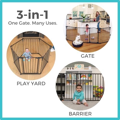 Toddleroo by North States - 3 In 1 Arched Décor Metal Superyard Baby Play Yard: 6 Panel Playpen, Baby Gate, or Extra Wide Baby Fence - Encloses Up to 10 Square Feet - 30 Inches Tall - Matte Bronze - Image 2