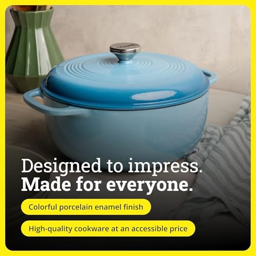 Lodge Essential Enamel Cast Iron Dutch Oven, 6 Quart, Cornflower Blue - Image 6