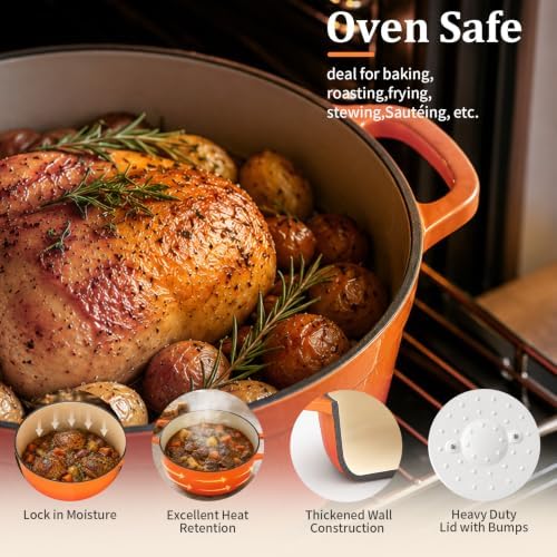 Winado 5 Qt Enameled Cast Iron Dutch Oven Pot with Lid, Orange Ombre - Image 2