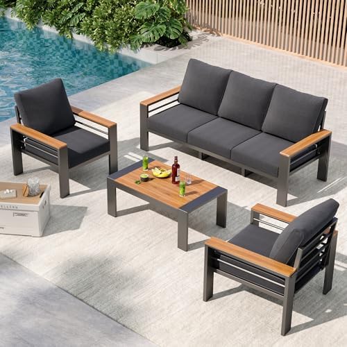 Aoxun Patio Furniture Set, Aluminum Outdoor Furniture with Oversized Seats by Aoxun