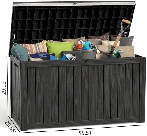 ROJIK Outdoor Storage Housing Deck Box - Waterproof Patio Furniture, Garden Tools, Cushions, Pool Accessories Storage Bench with Lockable Lid and Side Handles (Black, 200 Gal) - Image 2