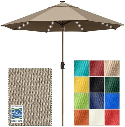 EliteShade USA 10-Year-Non-Fading 10ft Market Patio Umbrella, Commercial Grade Table Sun Umbrella with 80 Solar LED Lights, Crank Open, Windproof & UPF 50+ UV Protection for Garden, Deck, Pool, Backyard, No Tilt, Mushroom by EliteShade