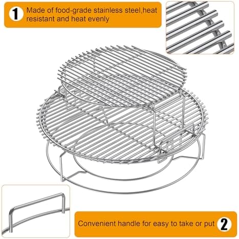 BBQ-PLUS Expander Rack Replacement Kit for Large Big Green Egg,Heavy Duty Stainless Steel 3 Tier 5 Piece Grill Basket Accessories with Removable Cooking Rack System Large - Image 3