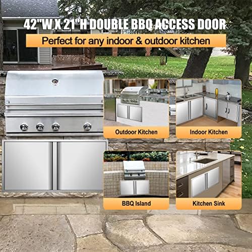 Outdoor Kitchen Doors 42W x 21H Inch Vertical Handle Double BBQ Access Doors, 304 Stainless Steel for Outdoor Kitchen Cabinet Grill Station or BBQ Island - Image 3