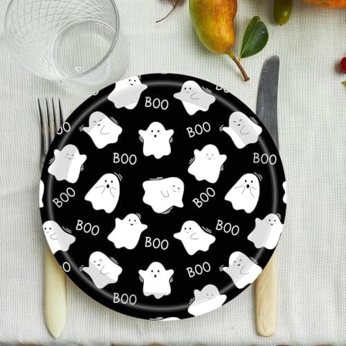50Pcs Halloween Party Plates Ghost Spooktacular Halloween Paper Plates 7Inch Pumpkin Ghost Plates Black White Boo Paper Plates for Haunted House Themed Boo Pumpkin Birthday Party Decorations (white) - Image 4