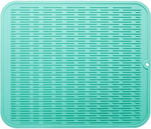 MicoYang Silicone Dish Drying Mat for Multiple Usage,Easy clean,Eco-friendly,Heat-resistant Silicone Mat for Kitchen Counter or Sink,Refrigerator or Drawer Liner Mint XL 18 inches x 16 inches by MicoYang