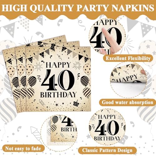 96Pcs 40th Birthday Party Paper Plates and Napkins for Back in 1986 Themed Party Supplies Vintage 40 Year Old Dessert Plates 40th Tableware for Men Women Birthday Gatherings Decorations - Image 4