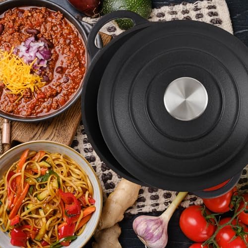 Dutch Oven Enameled Cast Iron with Lid - Big Dual Handles - Oven Safe up to 500°F - Classic Round Pot for Versatile Cooking (Matte Black(No Enameled, 4 QT) - Image 5