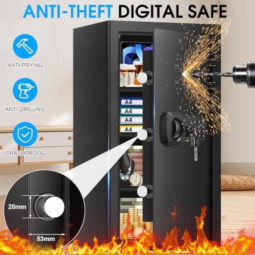 6.1 Cuft Extra Large Fire Safes for Home, Digital Fireproof Safe with Programmable Keypad, Spare Keys and 3 Removable Shelves, Anti-Theft Security Waterproof Document Safe Box for Money Valuables - Image 2