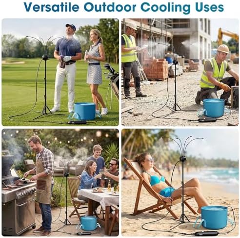 5.3FT Standing Misters for Outside Patio,Portable Misting Cooling System with 12L Bucket,Booster Pump,26.5FT Water Line & 6 Brass Nozzles,Adjustable Height Water Mister for Patio, BBQ, Pool - Image 6