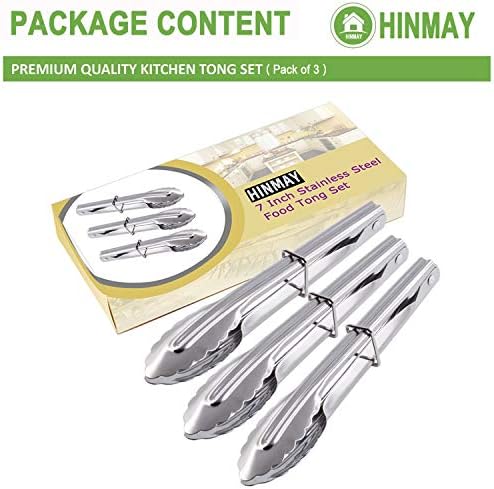 HINMAY 7-Inch Small Stainless Steel Serving Tongs, Set of 3 (Silver) - Image 2