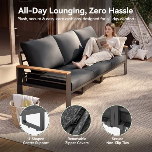 Aoxun Aluminum Patio Furniture Set with Swivel Chairs & Fire Pit Table - Image 7