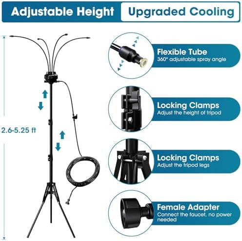 5.3FT Standing Misters for Outside Patio,Portable Misting Cooling System with 12L Bucket,Booster Pump,26.5FT Water Line & 6 Brass Nozzles,Adjustable Height Water Mister for Patio, BBQ, Pool - Image 4