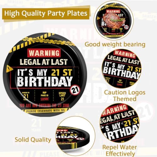 96 PCS Caution Logos 21th Birthday Party Paper Plates and Napkins 21 Years Old Party Decor Warning Sign Themed Teens 16th Dinnerware for Boys Girls 21 Years Old Birthday Gatherings Decorations - Image 3