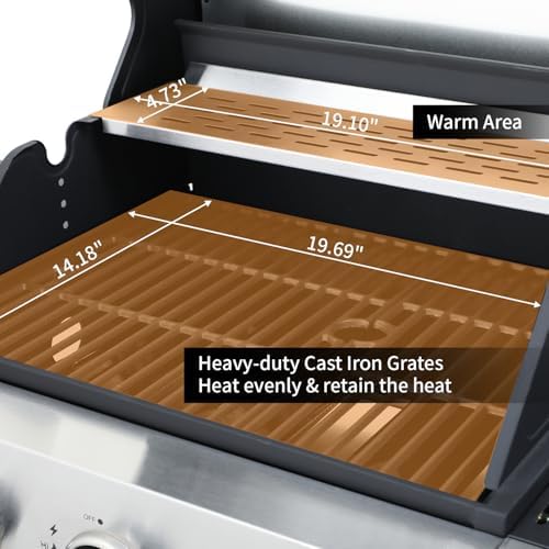 3 Burner Propane Gas Grill, 39,000 BTU Outdoor BBQ Grill with Side Burner and Cast Iron Grates, Cabinet Style Storage Gas Barbecue Grill for Backyard Patio - Image 2