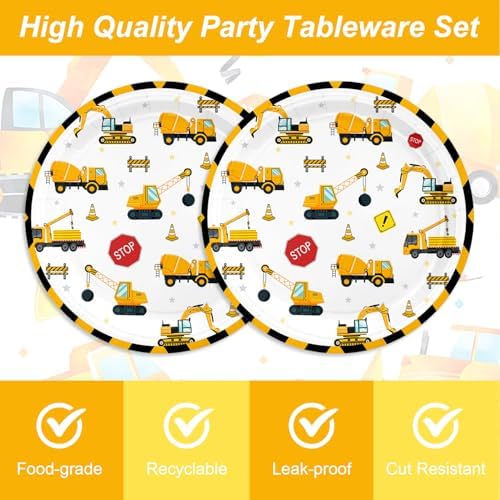 48Pcs Construction Birthday Party Supplies Excavator Birthday Decorations Including Plates and Napkins Forks Supplies Serves 16 Guests Baby Shower Construct Party Decorations - Image 3