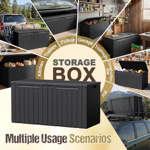 110 Gallon Deck Box Outdoor Indoor Waterproof Storage Box, Black - Image 4