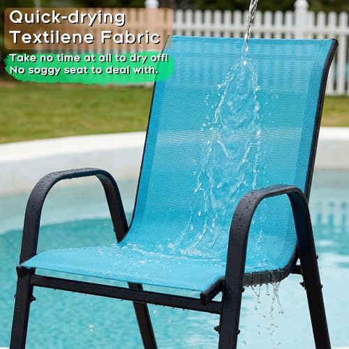 Outdoor Dining Set for 6, Metal Table and Stackable Chairs - Image 5
