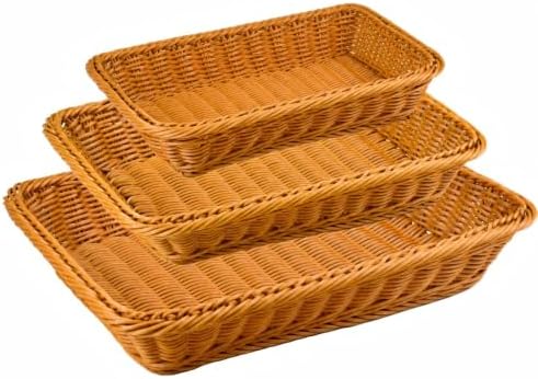 3 Pack Wicker Bread Baskets, 12, 14 and 16 Inch Serving Trays by Keshufu