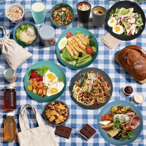 20PCS Plastic Dishes Set for 4, Unbreakable Wheat Straw Plates and Bowl Set - Image 6