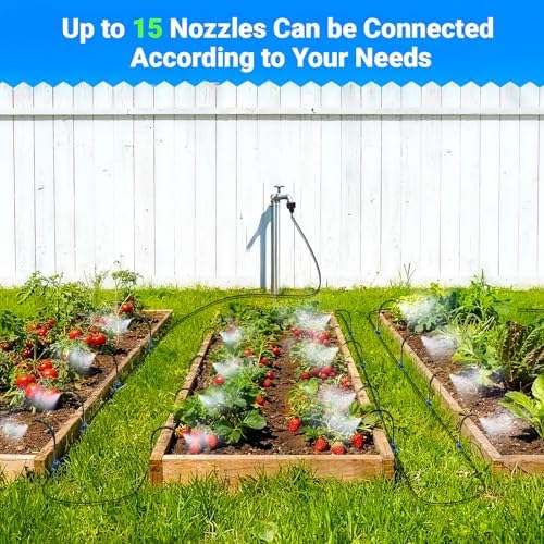 Thiswing 50FT Drip Irrigation System, 1/4" Tubing Automatic Misting Watering Kit with 15Pcs 360° Adjustable Nozzles, Garden Sprinkler for Yard, Lawn & Outdoor Plants - Image 5