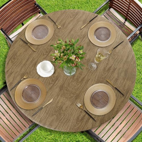 Romanstile Round Fitted Vinyl Tablecloth with Elastic Edge 100% Waterproof by Romanstile