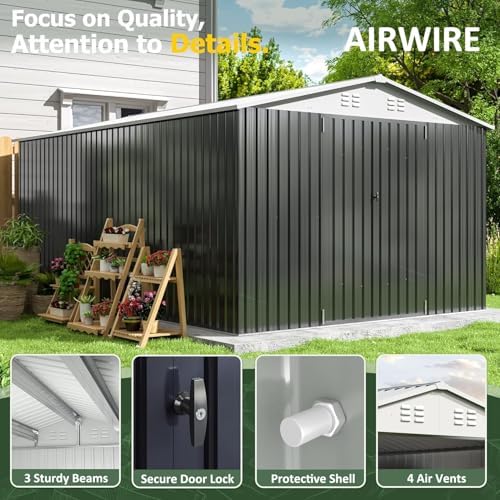 AirWire 10x14 FT Metal Garden Storage Shed with Updated Frame Structure - Image 2