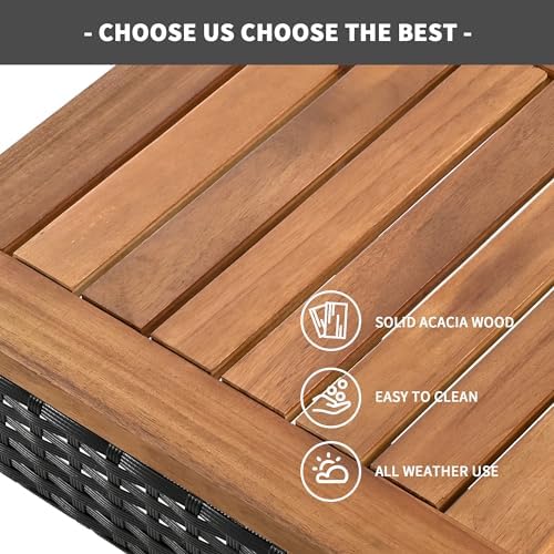 GO 10-Piece Outdoor Acacia Wood Bar Height Table And Eight Stools With Cushions, Garden PE Rattan Wicker Dining Table, Foldable Tabletop, High-Dining Bistro Set, All-Weather Patio Furniture, Brown - Image 5