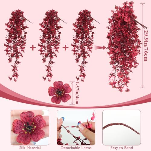 RECUTMS 3Pcs Fake Fall Flowers Artificial Hanging Plants Silk Flowers - Image 2