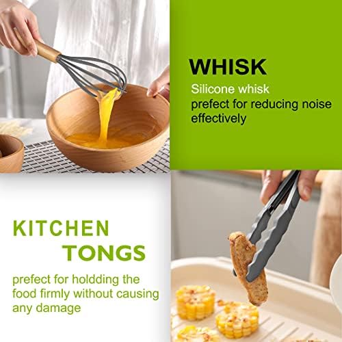 Umite Chef 36pcs Silicone Kitchen Cooking Utensils with Holder, Heat Resistant Cooking Utensils Sets Wooden Handle, Nonstick Kitchen Gadgets Tools Include Spatula Spoons Turner Pizza Cutter(Grey) - Image 7