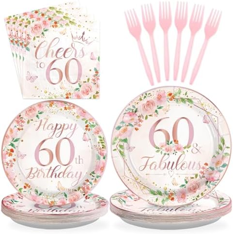 96Pcs 60th Birthday Decorations for Women, Serves 24 by Greencian