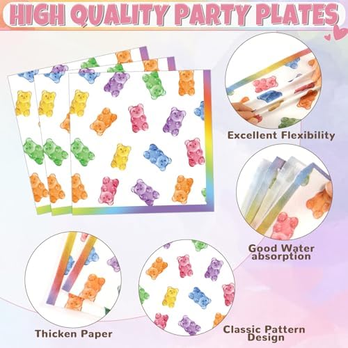 96PCS Candy World Party Paper Plates and Napkins Set for Candy Bear Party Paper Plates Disposable Decor Gummy Colorful Candies Bears Parties Set for Kids Sweet Shop Birthday Gatherings Decorations - Image 4