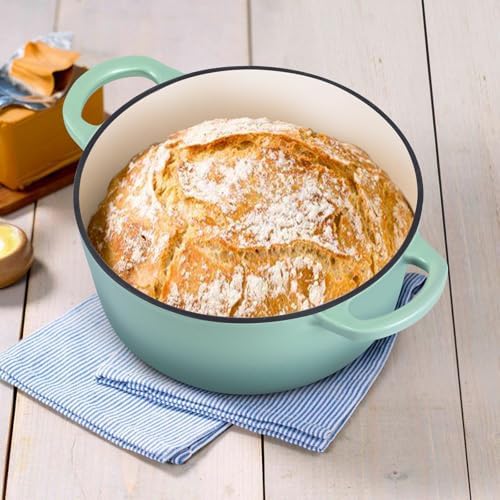 E-far 3 Qt Enameled Cast Iron Dutch Oven with Lid, Small Round Nonstick Dutch Oven Pot for Bread Baking Braising Stews Roasting Cooking, Heavy Duty, Induction & Oven Safe - Sage Green - Image 6