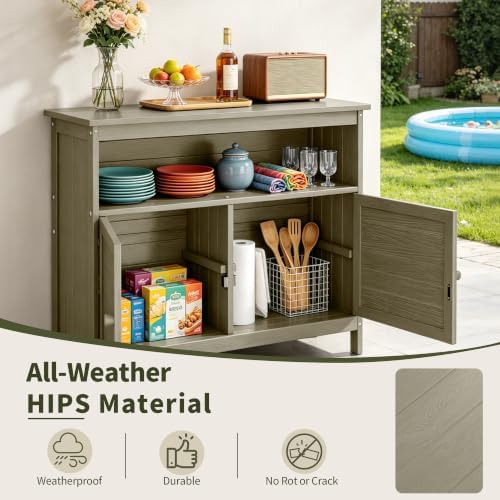 HIPS All-Weather Outdoor Storage Cabinet,Outdoor Sideboard with Magnetic Doors,3-Shelves Patio Storage Cabinet, Used for Garden,Buffet Cabinet,TV Stand, Bar Table,Balcony - Image 3