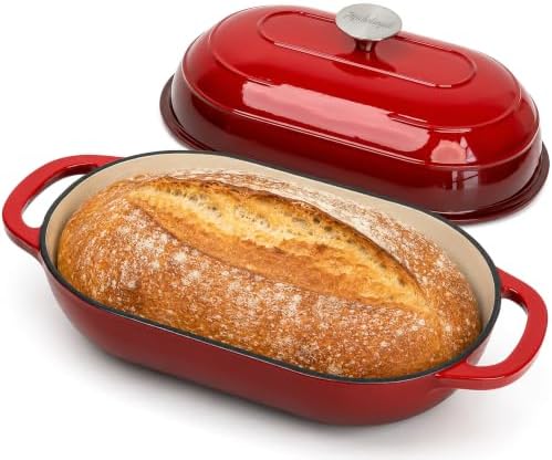 MICHELANGELO Enameled Cast Iron Bread Oven, Oval Sourdough Dutch Oven & Lid by Michelangelo