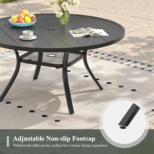Outdoor Dining Table for 6, 47.2" Round Outdoor Table with Adjustable Umbrella Hole, All-Weather Metal Patio Dining Table for Lawn Garden Backyard Deck, Black - Image 6