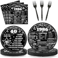 96PCS 40th Birthday Party Paper Plates and Napkins Retro 40th Supplies Men and Women Back in 1986 Black Tableware Set for 40 Years Old Themed Birthday Gatherings Decorations by Oitnlaughter
