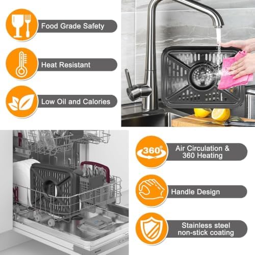 Air Fryer Grill Pan for Ninja Foodi DZ401 DZ550 DZ302 10 QT DualZone Air Fryers, Air Fryer Replacement Parts Rack Crisper Plate Grill Plate Tray Accessories with Rubber Bumpers, Dishwasher Safe - Image 3