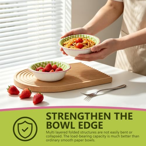 Paper Bowls 8 oz, Disposable Small Paper Bowls, Soak Proof, Cut Proof, Microwave Safe, Heavy Duty Green Gingham Small Disposable Bowls for Desserts, Snacks, Ice Creams, Party Supplies - Image 4